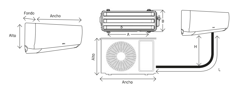 Dimensiones del Aire Acondicionado BAXI ANORI MONO 2 JSG50 R32